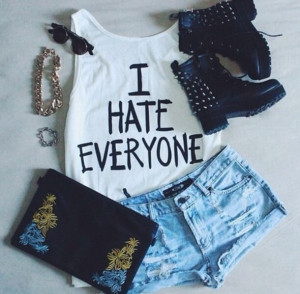 ... quote on it studded shoes sunglasses bag t-shirt hate tank boots