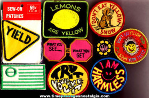 shows all (9) Colorful 1960's - 1970's Cloth Patches With Sayings ...