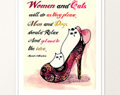 ... Quote Drawing Pen and Ink Vintage Cute Cat High heeled Shoe Home