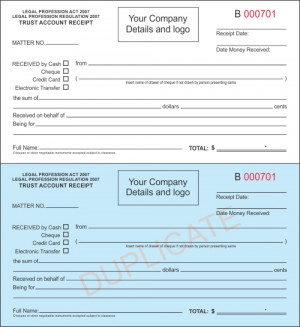 Fully customised Trust acount receipt books start at $165.00 including ...