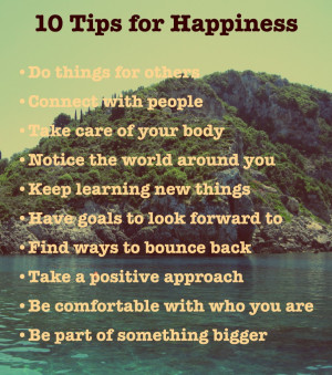 Picture with ten tips for happiness written over the sea