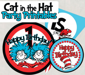 Dr. Seuss Cat in the Hat Party Favors Printables Kit PRINTABLE