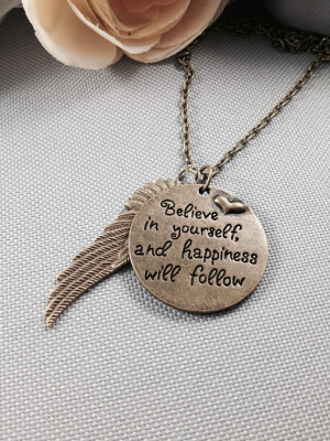 ... quote necklace, angel wing necklace, feather necklace, quote necklace