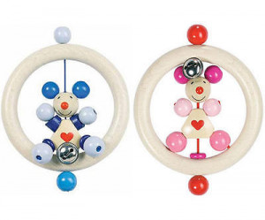 HEIMESS TOUCH 4 RING RATTLE GRASPING BABY CHILD WOODEN TOY COLOURFUL