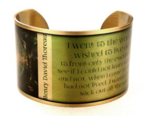 Thoreau Quote Gold Plated Cuff Bracelet, Walden Quotes, Wood Jewelry
