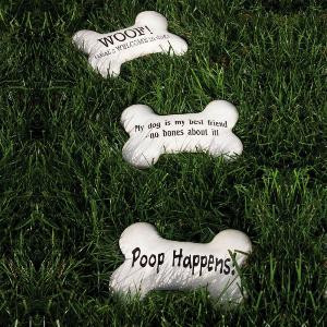 Pack of 3 Whimsical Dog Quotes Outdoor Bone Garden Stones 11.5\