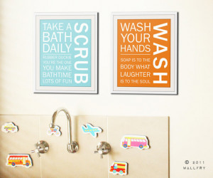 Bathroom art prints. Bathroom Rules. Kids bathroom wall quotes. Wash ...