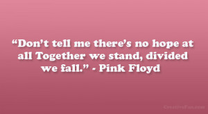 ... no hope at all Together we stand, divided we fall.” – Pink Floyd