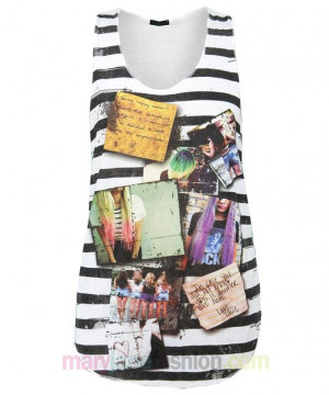 Ladies Stripe Polaroid Collage Dip Dyed Hair Hipster Quote Fashion ...