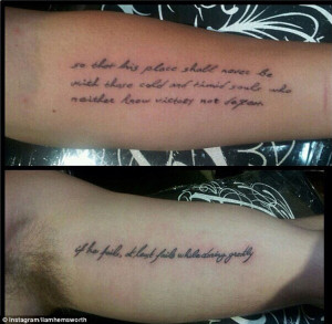 His 'n' hers tattoos! Liam Hemsworth copies Miley Cyrus and has a line ...