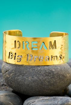 inch gold Rustic Cuff with inspirational quote cutout: Dream Big ...