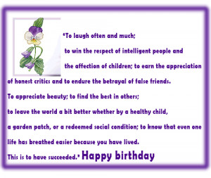 Birthday felicitation - Ralph Waldo Emerson quote.