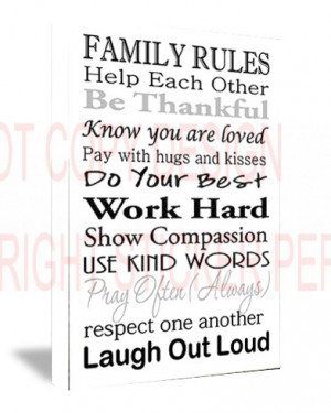 FRAMED CANVAS PRINT Family rules help each other be thankful know you ...