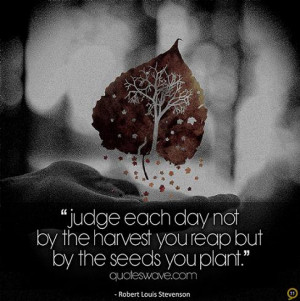 Judge each day not by the harvest you reap but by the seeds you plant.