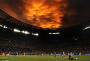 Calm after the storm: The match was restarted at around 6pm BST when ...