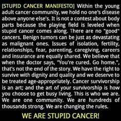 stupid cancer. Cancer sucks. Cancer survivor. Quote.