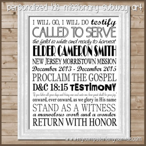 NEW} Personalized LDS Missionary Subway Art