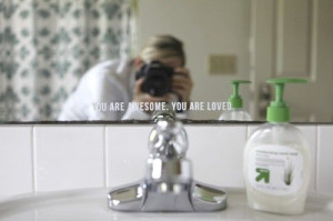 mirror quote in vinyl on bathroom mirror