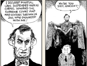 Political Cartoon of Abraham Lincoln talking to John Ashcroft about ...