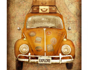 Travel Bug - Vintage Style Photo - Volkswagen Beetle Car Distressed ...