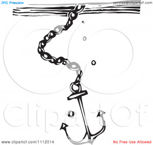 Clipart Anchor Sinking In Water Black And White Woodcut - Royalty Free ...