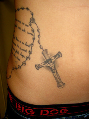 Girls Rosary Cross Ankle Tattoo Design on Foot