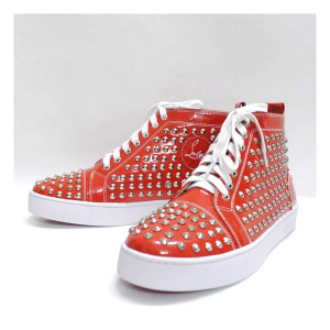 Louboutin Louis Studded High Top Sneakers Red Red Bottom Shoes