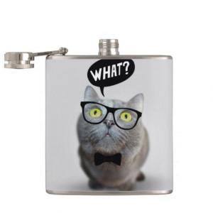 Cute Cat kitten with glasses what quote funny Hip Flask