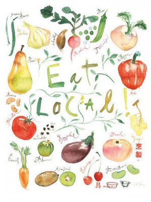 Eat local poster Kitchen art print Food illustration Watercolor fruit ...