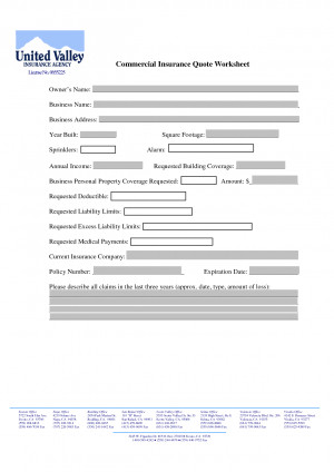 Commercial Insurance Quote Worksheet