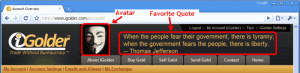 iGolder Security: Avatar and Favorite Quote