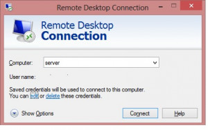 Type and Click “Remote Desktop” at Start Menu ( Windows 8 )