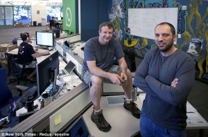 WhatsApp founders Brian Acton, left, and Jan Koum at their company ...