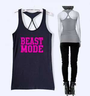 beast mode work out tank top women fitness shirt with print -005