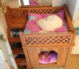 Indoor Wooden Cat House with Balcony & Ladder / Small Puppy Dog House ...