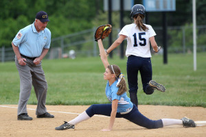 ... first base during the softball game at River Hill High School in