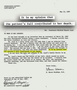 letter from Dr. D. Bruce Woodham in the medical examiner’s file ...