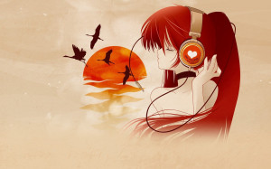 Anime Red Hair Girl With Headphones | 1680 x 1050 | Download | Close