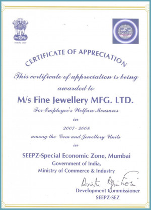 Awarded Certificate of Appreciation for employee's welfare measures ...