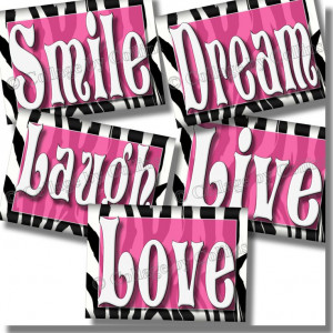 HOT PINK Zebra Print SMILE DREAM LIVE LOVE LAUGH Quote Art Girls Room ...