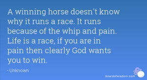winning horse doesn't know why it runs a race. It runs because of ...