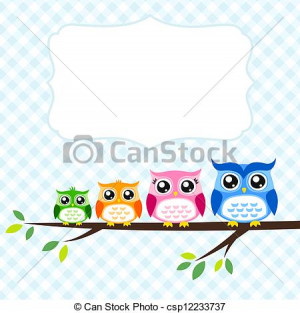 owl family spring invitation card - csp12233737