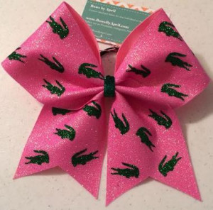 ... Bows BbA Preppy Patterns Alligators Pink and Green Glitter Cheer Bow