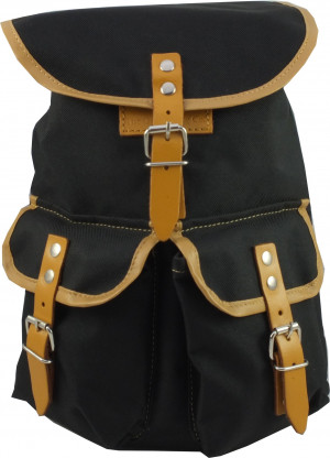 Vintage Heavy Duty 'Mini' Canvas Backpack Leather Fasteners - Black