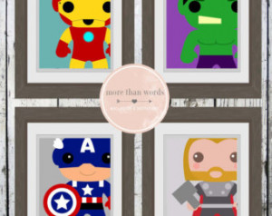 Avengers Superhero Nursery Prints S et of 4 8x10 Wall Decor Thor Iron ...