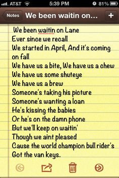 Waitin on Lane... More