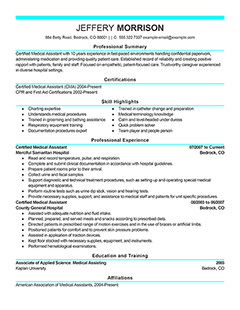Resume For Medical Assistant