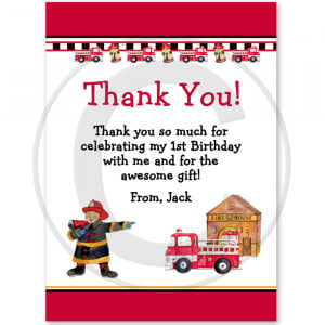 Fireman Fire truck Birthday Party Thank You Cards
