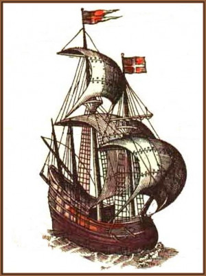 drawing of explorer Samuel de Champlain's ship Don de Dieu in which ...