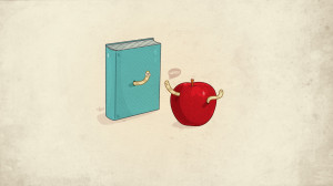 minimalistic nerd funny books apples simple background worms wallpaper ...